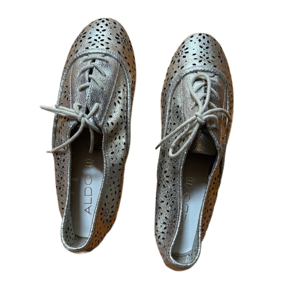 Aldo Gold Perforated Flats with Lace-Up Design